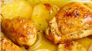 Como hacer Pollo al Horno asado con patatas y cebolla Recetas Faciles y rapidas [upl. by Hess15]