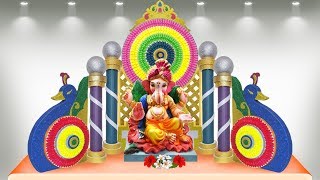 Ganpati Decoration ideas for home  ganpati makhar decoration ideas  ganpati background decoration [upl. by Acnaiv]