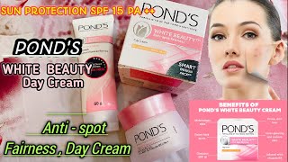 Ponds white beauty anti spot fairness day cream  Sun Protection spf 15 PA Reviewdemo In Hindi [upl. by Mychal138]