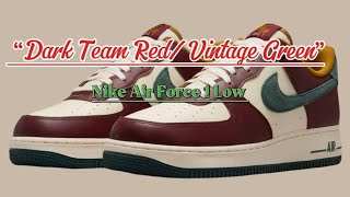 Nike Air Force 1 Low “Dark Team RedVintage Green”  Detailed look  Price [upl. by Duwe672]