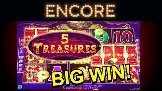 A BIG WIN BONUS 5 TREASURES SLOT MACHINE [upl. by Ennovihc]