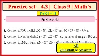 Practice set 43 class 9 maths part 2  Chapter 4 Constructions of Triangles Maharashtra class9th [upl. by Adneram]