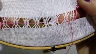 Sfilatura con quattro colonnine incrociate  Tutorial ricamo a mano hand Embroidery Deshilado [upl. by Addi]