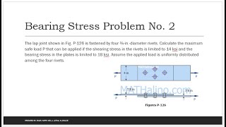 Strength of Materials Bearing Stress Problem No 2 Part A [upl. by Neils493]