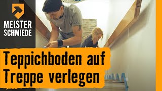 Teppichboden auf Treppe verlegen  HORNBACH Meisterschmiede [upl. by Smoht476]