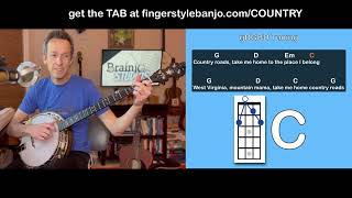 Easy Banjo quotTake Me Home Country Roadsquot Lesson and Tab [upl. by Boaten]