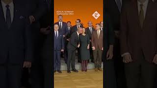 Croatian minister tries to kiss German counterpart on lips during photoop [upl. by Lehpar610]