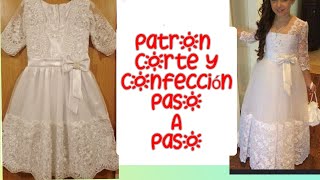 Vestido de primera comunión T14 patrón corte y confección [upl. by Nereil]