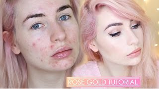 ROSE GOLD MAKEUP TUTORIAL  Full Face with acne [upl. by Glori]