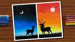 Drawing for Beginners with Oil Pastels  Moonlight and Sunset  Step by Step [upl. by Sik]