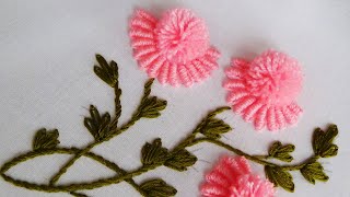 Hand Embroidery Brazilian Flower Embroidery Bullion Pom Pom [upl. by Yssirc873]