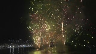 Rio welcomes 2024 with fireworks over Copacabana beach  AFP [upl. by Ardnalahs]