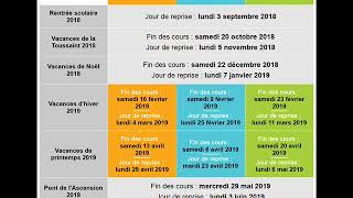 vacances scolaires 2018  2019 [upl. by Nerro522]