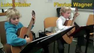 Bach Bourree 8 years old Guitar Duo 2 Guitars Gitarren Young Talents BWV 996 [upl. by Merth181]