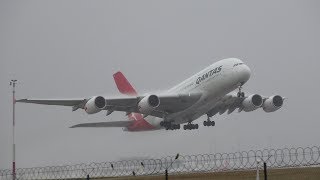 POWERFUL Qantas A380 takeoff From Melbourne W INSANE WATER SPRAY ACTION [upl. by Ardnahs]