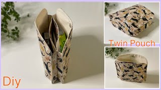 ツインポーチ作り方 ファスナー無し How To Make Twin Pouch  None zipper Pouch easy sewing tutorials diy [upl. by Donnie773]