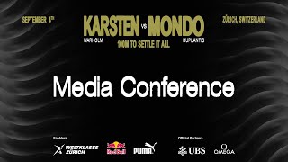 Karsten vs Mondo Press Conference – 100 m on 4th September in Zurich [upl. by Keung980]