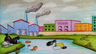 How to draw scenery of Environmental PollutionStep by stepeasy draw [upl. by Assiren]