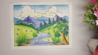 Easy landscapehow to draw landscapeeasy landscape drawing [upl. by Childs129]