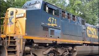 Large CSX M426 with lots of flatbeds consecutive AC44s 484483 and 471 assisting [upl. by Arol]