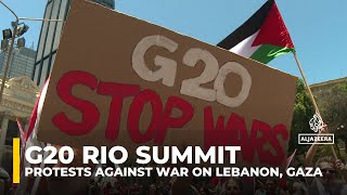 Brazil Protestors near G20 summit demand immediate ceasefire in Gaza and Lebanon [upl. by Read]