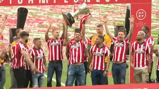 Football Atletico Madrid players lift La Liga trophy  AFP [upl. by Grof325]