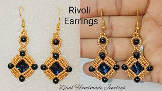 Rivoli Earrings Design  Seed Beads Earrings Easy Beaded Earrings [upl. by Cinomod588]