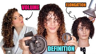 3 OF THE BEST WAYS TO DIFFUSE CURLY HAIR for definition volume or elongation [upl. by Hillie]