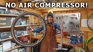 The SECRET TO INSTALLING TUBELESS WITH A FLOOR PUMP no air compressor or charger  Syd Fixes Bikes [upl. by Edny211]