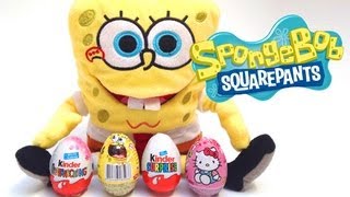 4 SpongeBob Hello Kitty and Kinder Surprise Eggs Chocolate Unwrapping toys [upl. by Kalina]