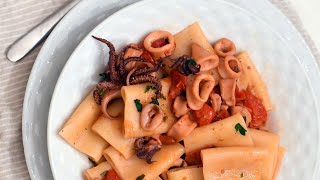 Simple and simply delicious Italian pasta with calamari and tomato sauce 😍🇮🇹 [upl. by Moonier635]