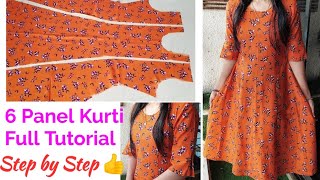 6 Panel Kurti Cutting and Stitching Full Tutorial Step by Step  Umbrella Cut KurtiSuit Cutting [upl. by Janet]