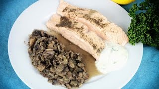 🍃 Lachs im Thermomix®  Mit ChampignonJoghurtSoße  Rezept für den TM5® und TM31®🍽️ [upl. by Nrol804]