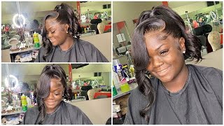 Slay 16 of 30🖤 360 wig install😍Curled Ponytail amp Bang🖤😍 Drikathebaby🤞🏾 Superbwigs😍 [upl. by Ahsem]