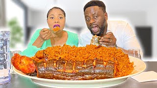 AFRICANNIGERIAN FOOD MUKBANG PARTY JOLLOF RICE WITH GRILLED SALMON FISH MUKBANG [upl. by Orianna]