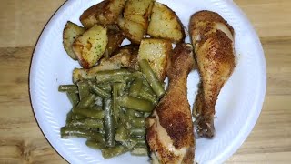 Cooking Sunday Dinner Baked chickenroasted potatoessmothered green beans [upl. by Berri]