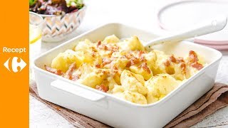 Ovengebakken bloemkool en aardappel met kaassaus en spekjes met mesclunsalade [upl. by Eyanaj]