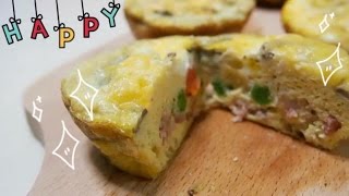 開心早晨B餐：煙肉磨菇焗蛋批 ♡ Egg Muffin with Bacon amp Mushroom｜Recipe [upl. by Aruon]