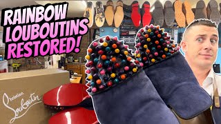 Expensive £4000 Louboutin Collection Restored  Rare Rainbow Louboutin’s Shoe Repair [upl. by Langsdon275]