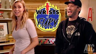 Josh Wolf foosball newb Challenges Kelsey Cook pro foosballer and comedian Wrists of Fury [upl. by Ystap]