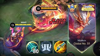 WTF DAMAGE GLOBAL MOSKOV NEW BEST 1 HIT BUILD 2024 recommended build and emblem  MLBB [upl. by Heimlich]