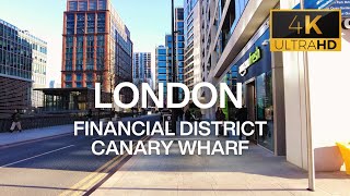 Canary Wharf  Part 1  City Skyscrapers in Londons Financial District  4k 60FPS [upl. by Spector460]