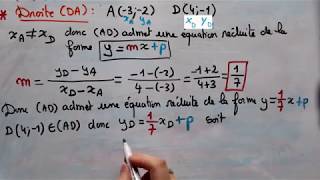 Déterminer léquation réduite dune droite passant par 2 points donnés [upl. by Sibyl561]