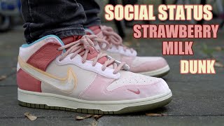 NIKE DUNK SOCIAL STATUS STRAWBERRY MILK DUNK REVIEW amp ON FEETHOW GOOD IS THIS COLLAB [upl. by Behnken23]