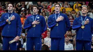 Team USA wins first GOLD of Paris Olympics in mens 4X100 freestyle swimming relay 7272024 [upl. by Anna876]