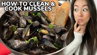 How to Clean Mussels amp Recipe for Steamed Mussels in White Wine Garlic Butter Sauce 青口  Rack of Lam [upl. by Alvita742]