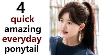 4 best easy ponytail  everyday high pony hairstyle  hairstyle for college [upl. by Hakym65]