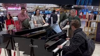 Best Boogie Woogie piano arrangement at the Fiumicino Airport Performance by Esteban Lorenzo [upl. by Eyaf]