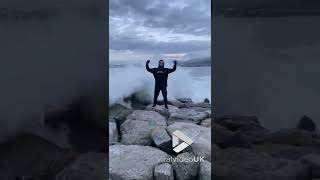 Guy gets washed away by fierce waves  Viral Video UK [upl. by Atnuahs]