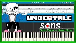 Sans 🔥 Undertale 💙 Slow  Sheet Music PIANO TUTORIAL 🎹 202 [upl. by Margarita]